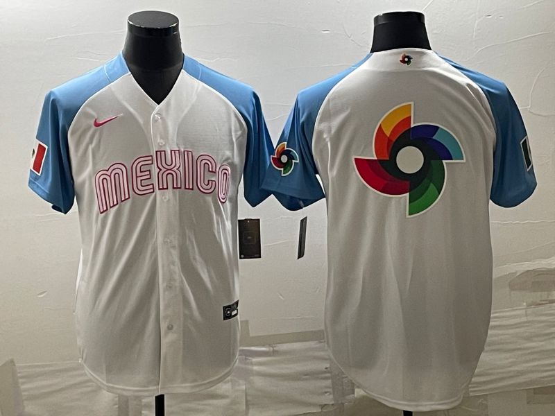 Men 2023 World Cub Mexico Blank White blue Nike MLB Jersey5->more jerseys->MLB Jersey
